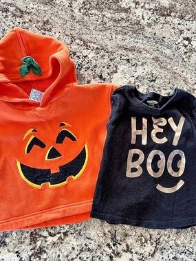 Vintage Mini Wear Pumpkin Hoodie + Old Navy Hey Boo Shirt Toddler 18M Halloween
